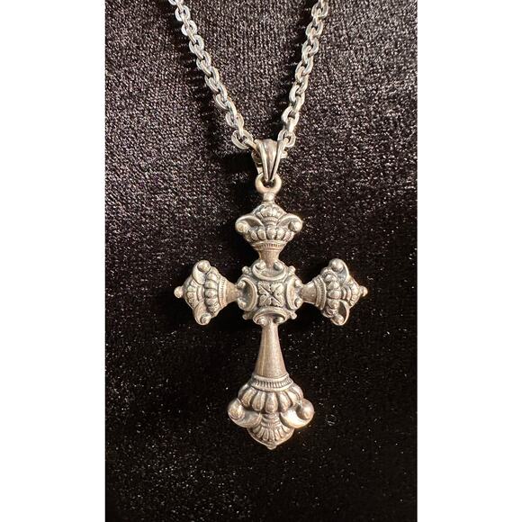 Large Retired James Avery HEAVY Cross Pendant 24" sterling chain - Picture 11 of 12